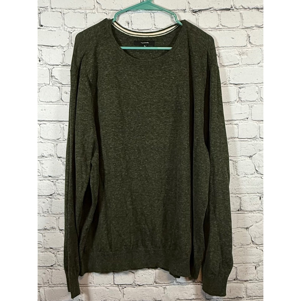 Tahari Sweater Olive Green Crew Neck Long Sleeve Casual XL‎